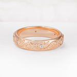 Natural Inspired Leaf Engraved Pave Accent Moissanite Men's Wedding Band - Additional view