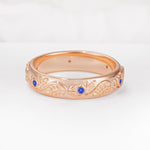 Natural Inspired Leaf Engraved Pave Accent Sapphire Men's Wedding Band - Additional view