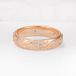 Natural Inspired Leaf Engraved Pave Accent Lab Diamond Men's Wedding Band - Additional view