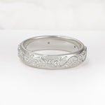 Natural Inspired Leaf Engraved Pave Accent Moissanite Men's Wedding Band - Additional view