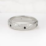 Natural Inspired Leaf Engraved Pave Accent Black Onyx Men's Wedding Band - Additional view