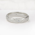 Natural Inspired Leaf Engraved Pave Accent Lab Diamond Men's Wedding Band - Additional view