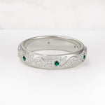 Natural Inspired Leaf Engraved Pave Accent Emerald Men's Wedding Band - Additional view