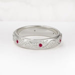 Natural Inspired Leaf Engraved Pave Accent Ruby Men's Wedding Band - Additional view