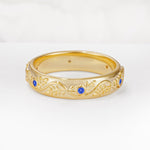 Natural Inspired Leaf Engraved Pave Accent Sapphire Men's Wedding Band - Additional view