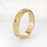 Natural Inspired Leaf Engraved Pave Accent Sapphire Men's Wedding Band - Additional view