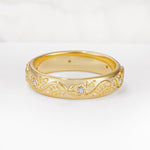 Natural Inspired Leaf Engraved Pave Accent Lab Diamond Men's Wedding Band - Additional view