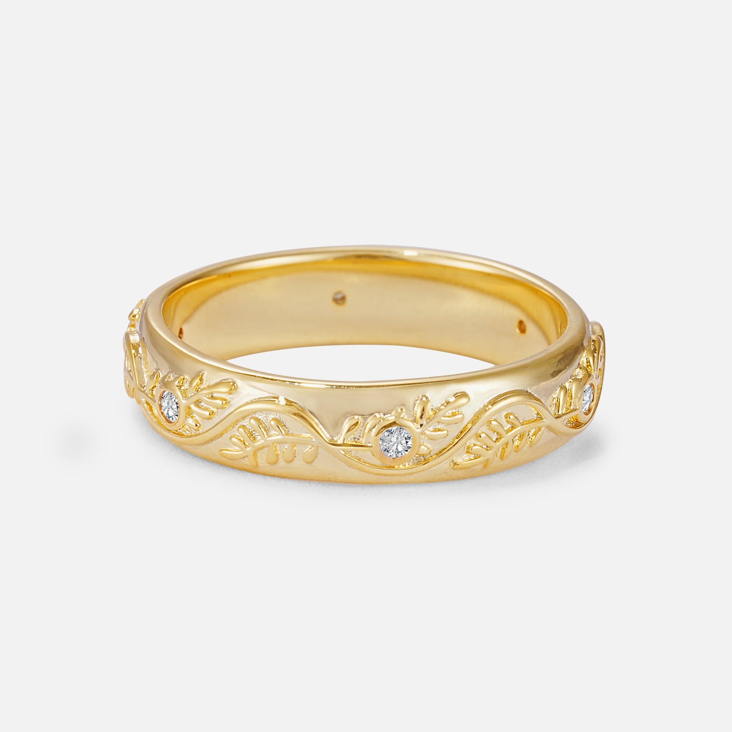 Natural Inspired Leaf Engraved Pave Accent Lab Diamond Men's Wedding Band