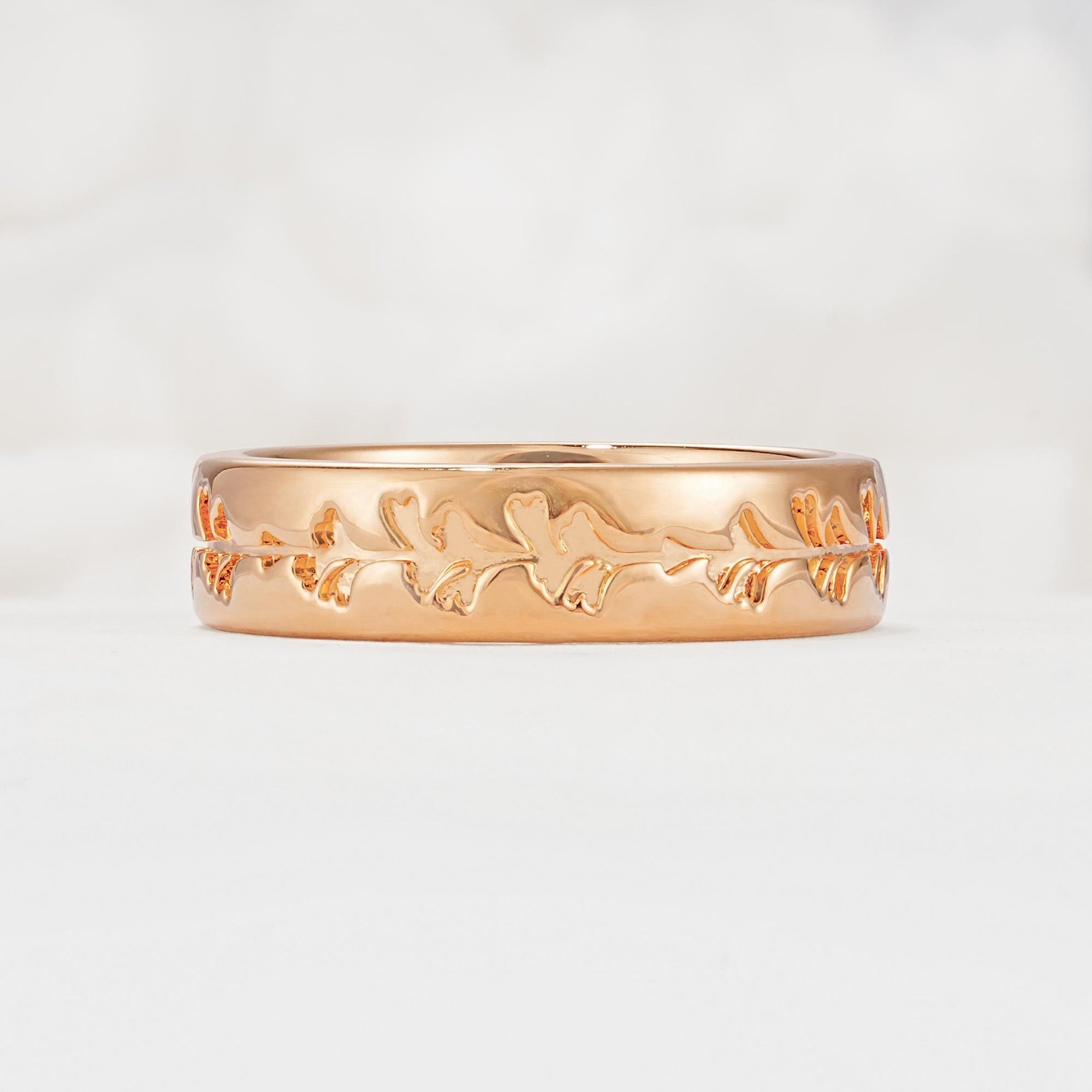 Nature-Inspired Engraved Leaf Vine Wedding Band - Additional view