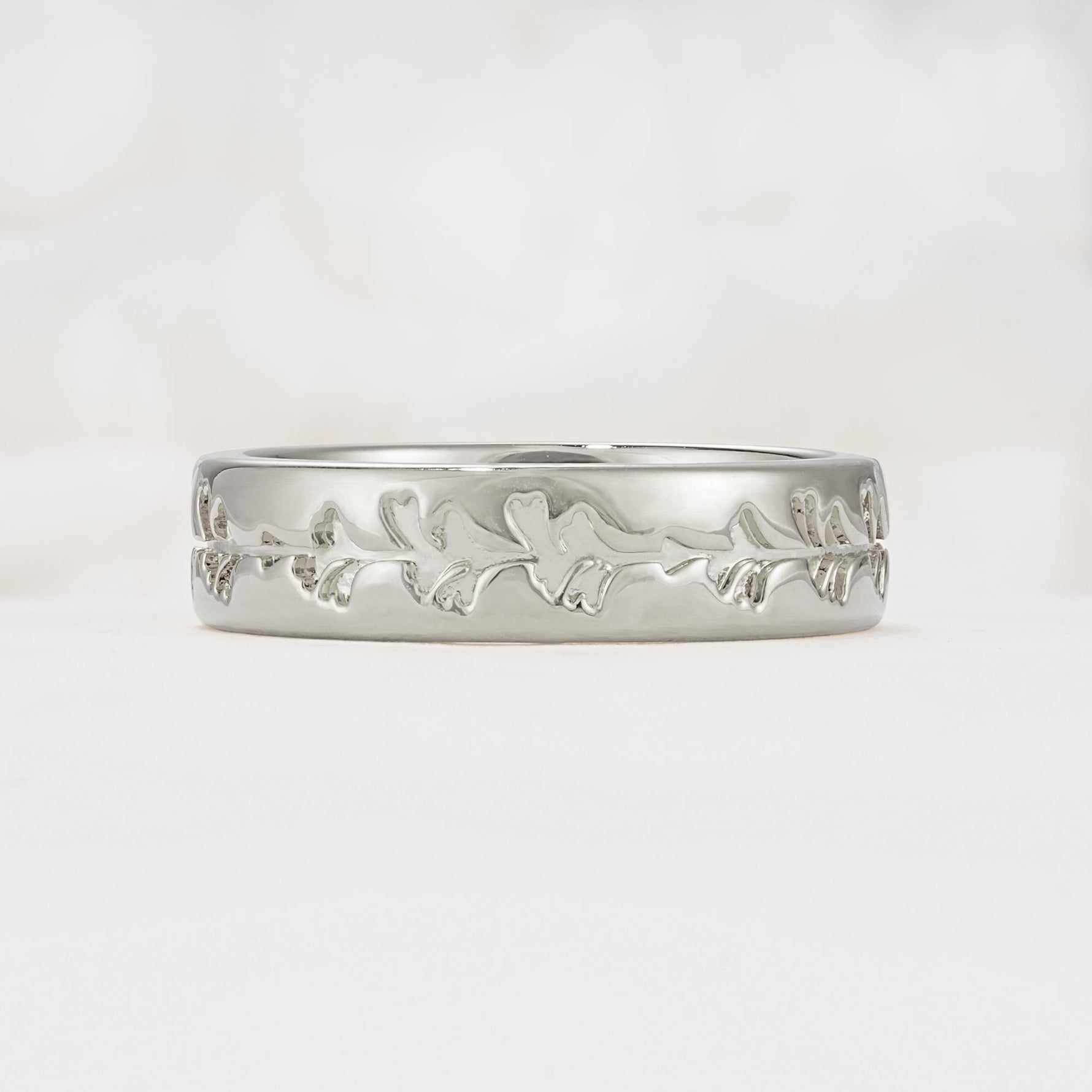 Nature-Inspired Engraved Leaf Vine Wedding Band - Additional view
