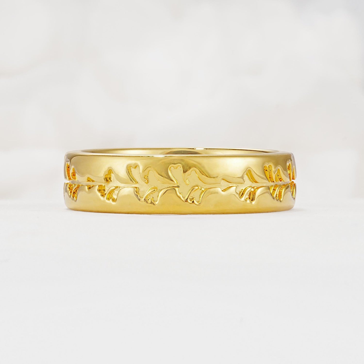 Nature-Inspired Engraved Leaf Vine Wedding Band - Additional view