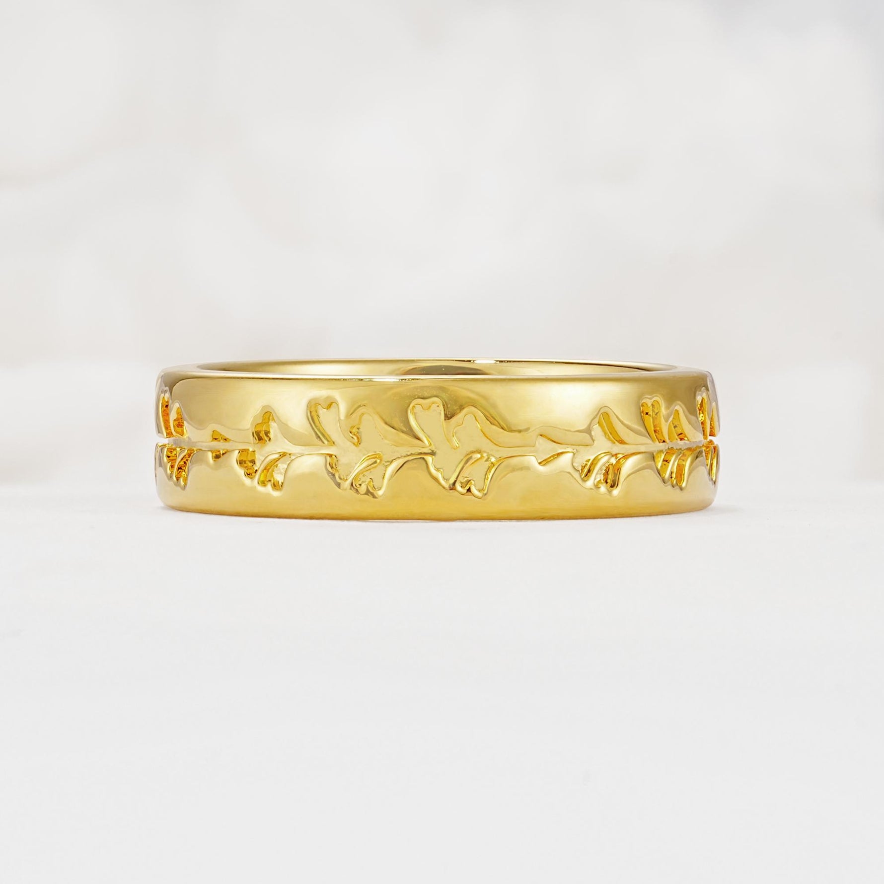 Nature-Inspired Engraved Leaf Vine Wedding Band - Additional view
