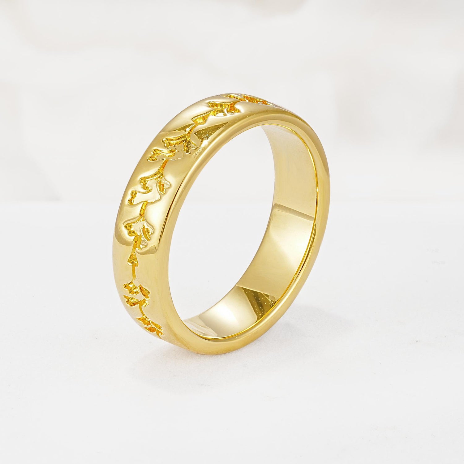 Nature-Inspired Engraved Leaf Vine Wedding Band - Additional view