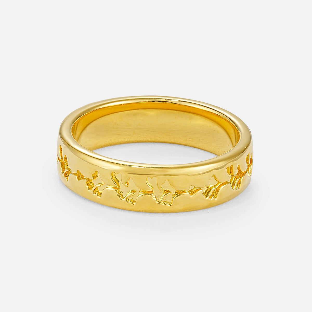 Nature-Inspired Engraved Leaf Vine Wedding Band - Additional view