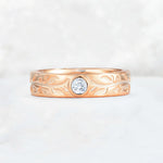 Nature-Inspired Round Cut Moissanite Engraved Leaf Vine Wedding Band - Additional view