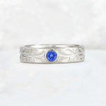 Nature-Inspired Round Cut Sapphire Engraved Leaf Vine Wedding Band - Additional view