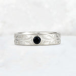 Nature-Inspired Round Cut Black Onyx Engraved Leaf Vine Wedding Band - Additional view