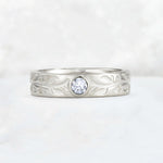 Nature-Inspired Round Cut Lab Diamond Engraved Leaf Vine Wedding Band - Additional view