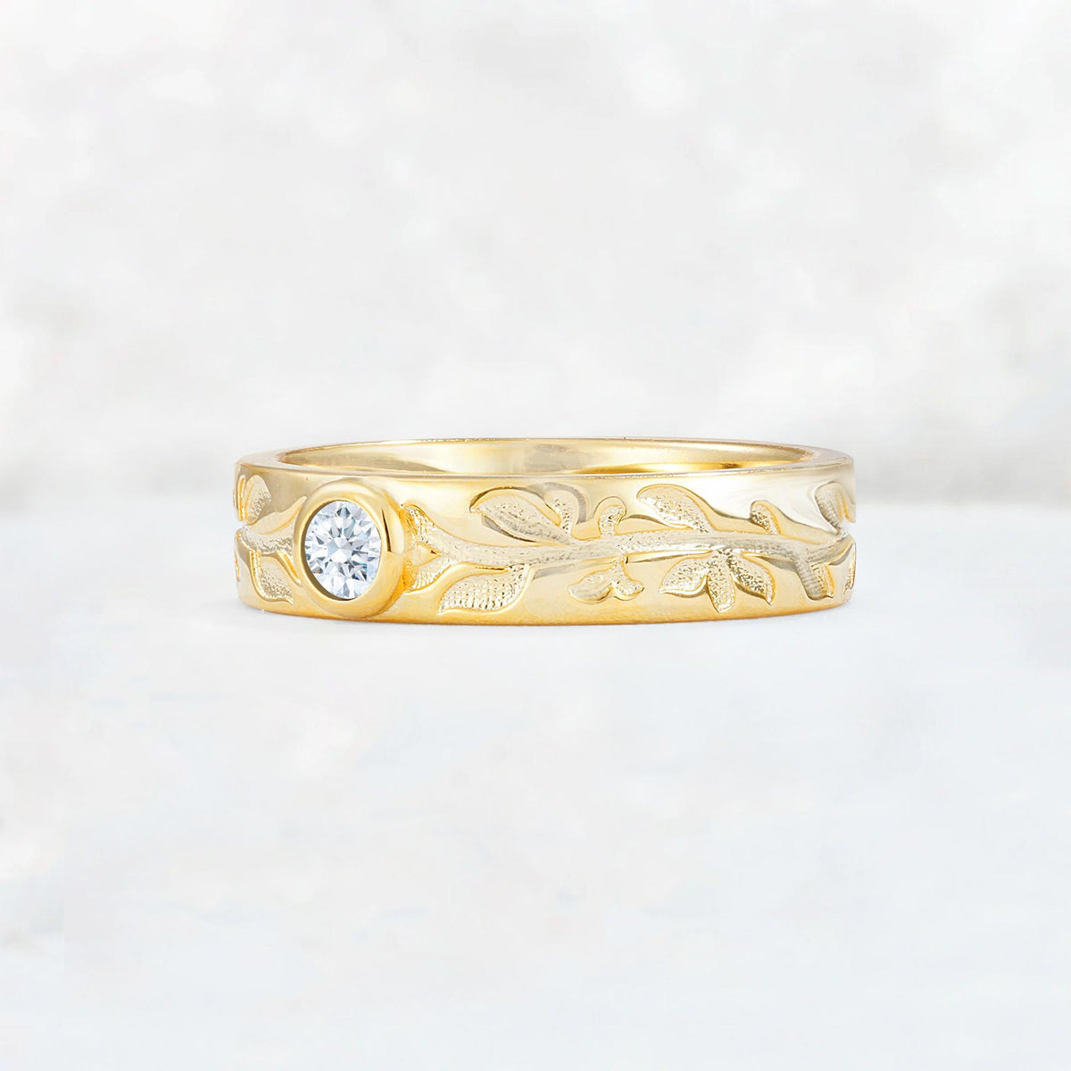 Nature-Inspired Round Cut Moissanite Engraved Leaf Vine Wedding Band - Additional view