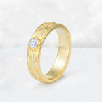 Nature-Inspired Round Cut Moissanite Engraved Leaf Vine Wedding Band - Additional view