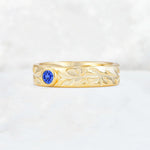 Nature-Inspired Round Cut Sapphire Engraved Leaf Vine Wedding Band - Additional view