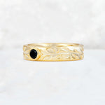 Nature-Inspired Round Cut Black Onyx Engraved Leaf Vine Wedding Band - Additional view