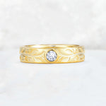 Nature-Inspired Round Cut Lab Diamond Engraved Leaf Vine Wedding Band - Additional view