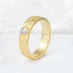 Nature-Inspired Round Cut Lab Diamond Engraved Leaf Vine Wedding Band - Additional view