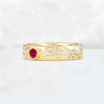 Nature-Inspired Round Cut Ruby Engraved Leaf Vine Wedding Band - Additional view