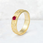 Nature-Inspired Round Cut Ruby Engraved Leaf Vine Wedding Band - Additional view