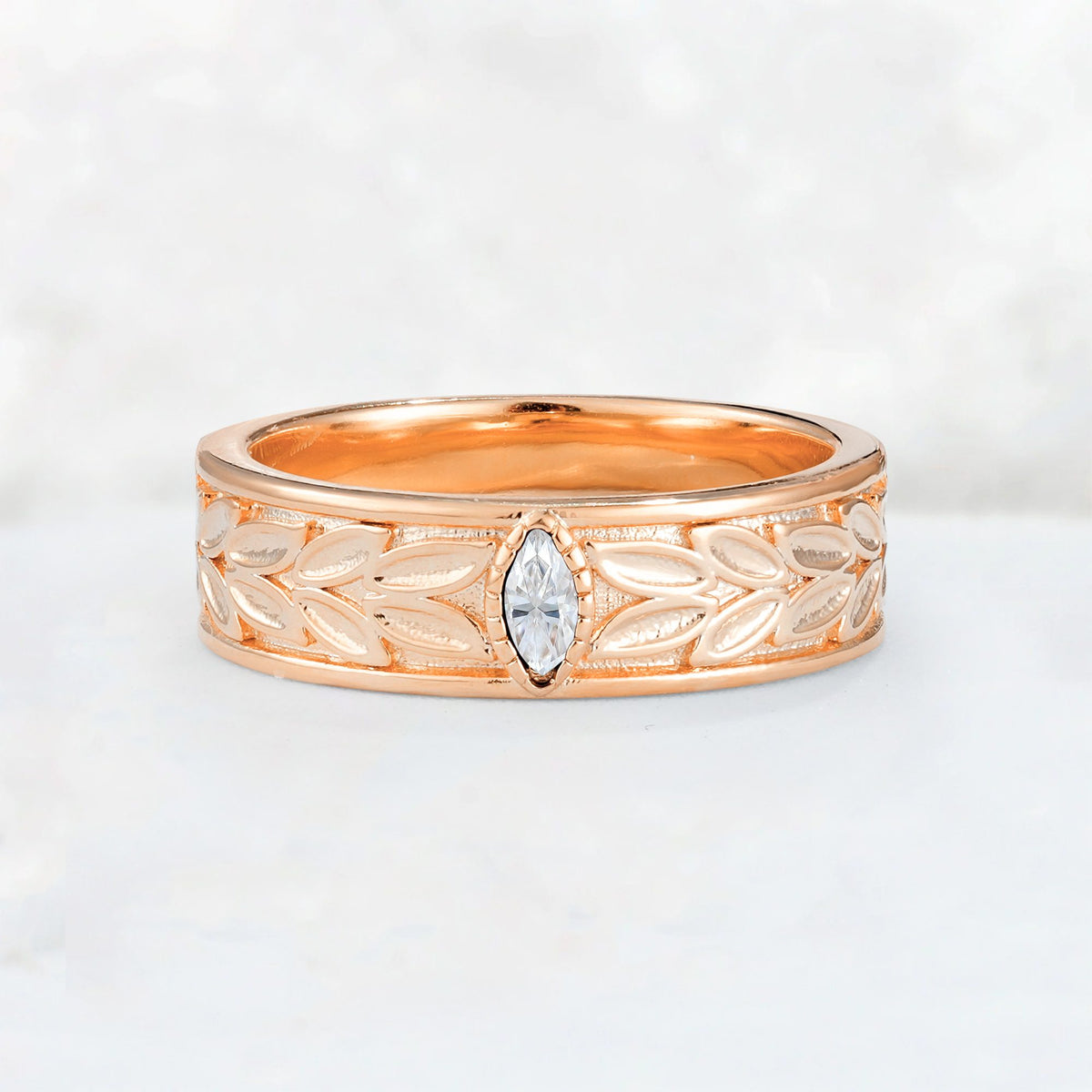 Nature-Inspired Leaf Engraved Moissanite Men’s Wedding Band - Additional view