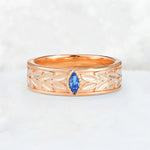 Nature-Inspired Leaf Engraved Sapphire Men’s Wedding Band - Additional view