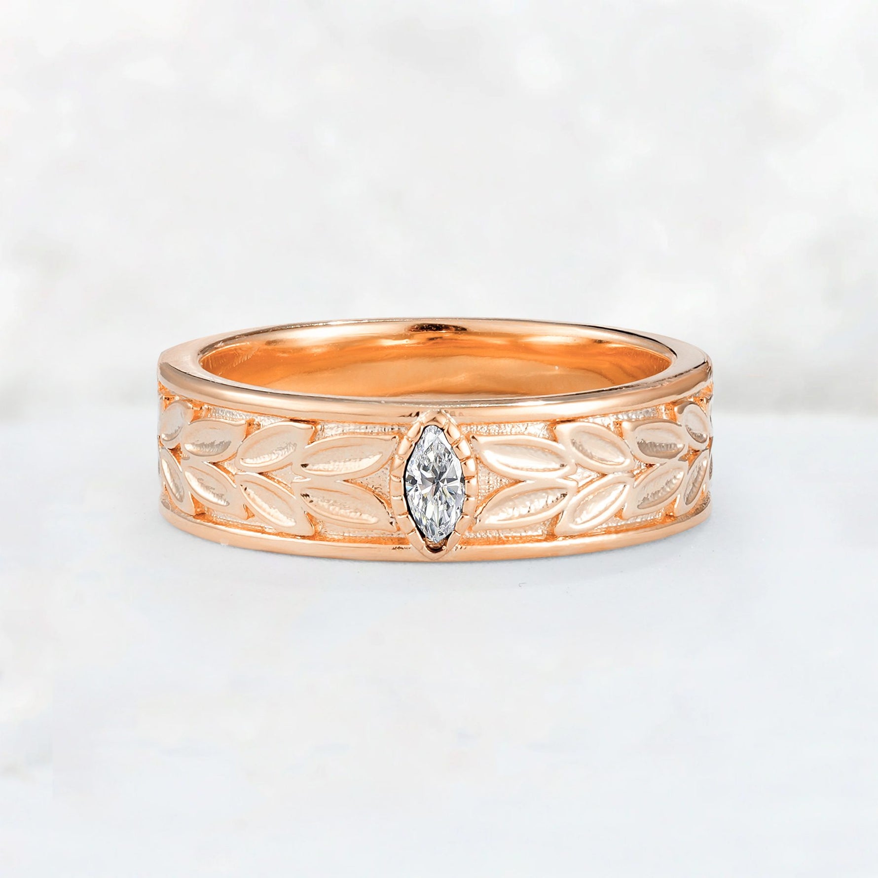 Nature-Inspired Leaf Engraved Lab Diamond Men’s Wedding Band - Additional view
