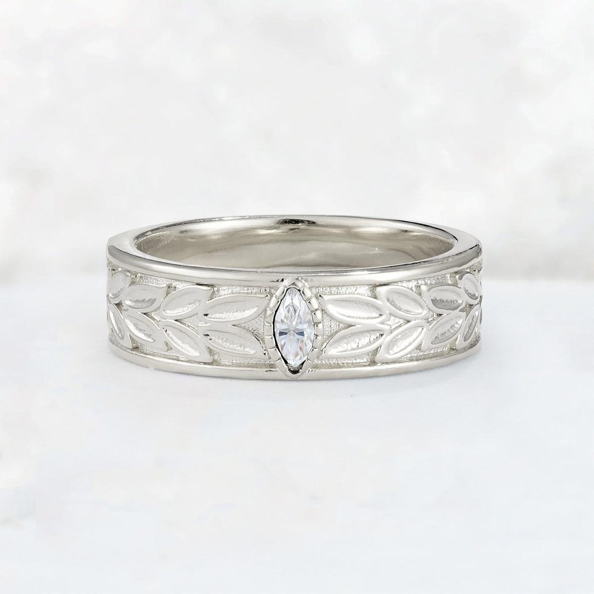 Nature-Inspired Leaf Engraved Moissanite Men’s Wedding Band - Additional view