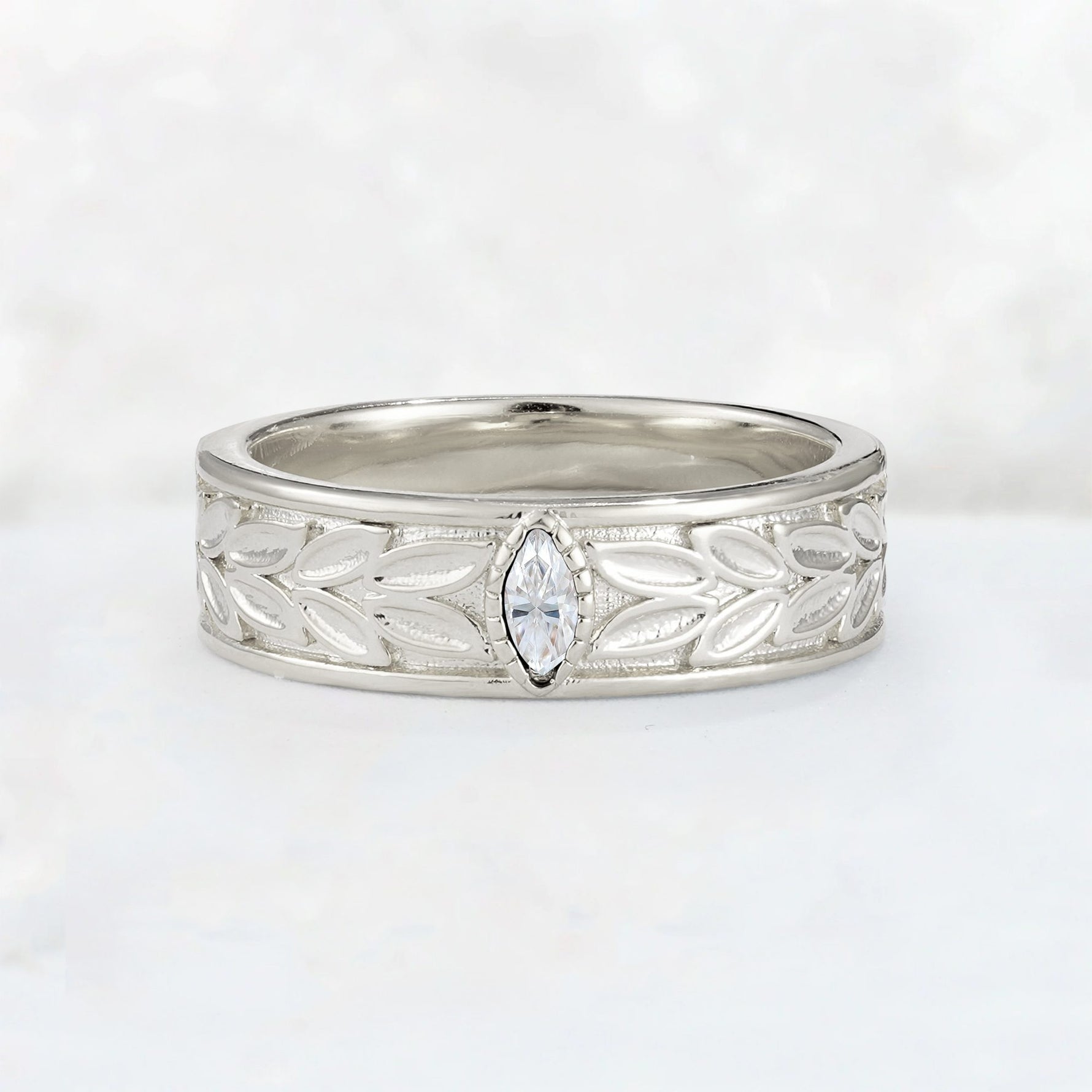 Nature-Inspired Leaf Engraved Moissanite Men’s Wedding Band - Additional view