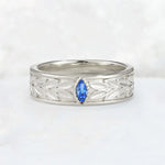 Nature-Inspired Leaf Engraved Sapphire Men’s Wedding Band - Additional view