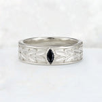 Nature-Inspired Leaf Engraved Black Onyx Men’s Wedding Band - Additional view