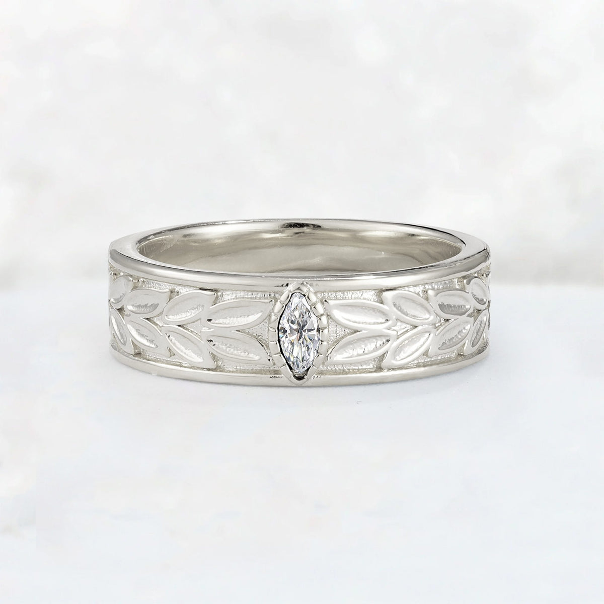 Nature-Inspired Leaf Engraved Lab Diamond Men’s Wedding Band - Additional view