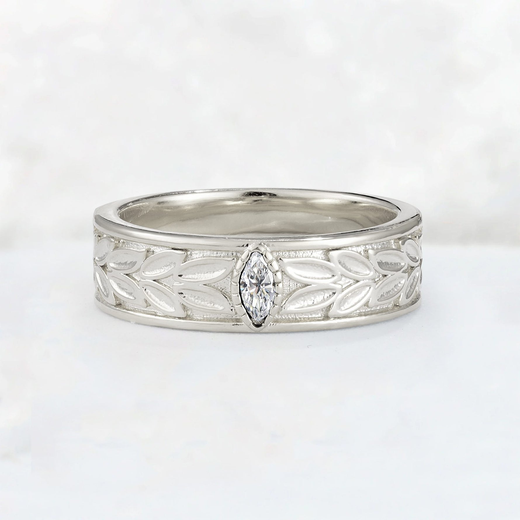 Nature-Inspired Leaf Engraved Lab Diamond Men’s Wedding Band - Additional view