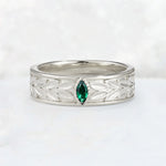 Nature-Inspired Leaf Engraved Emerald Men’s Wedding Band - Additional view