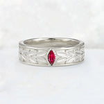 Nature-Inspired Leaf Engraved Ruby Men’s Wedding Band - Additional view