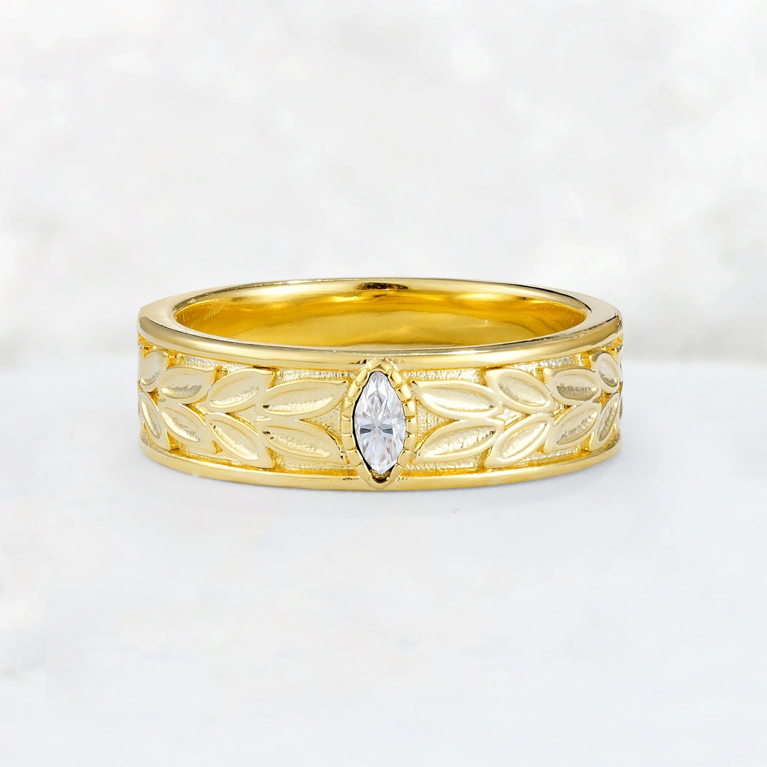 Nature-Inspired Leaf Engraved Moissanite Men’s Wedding Band - Additional view