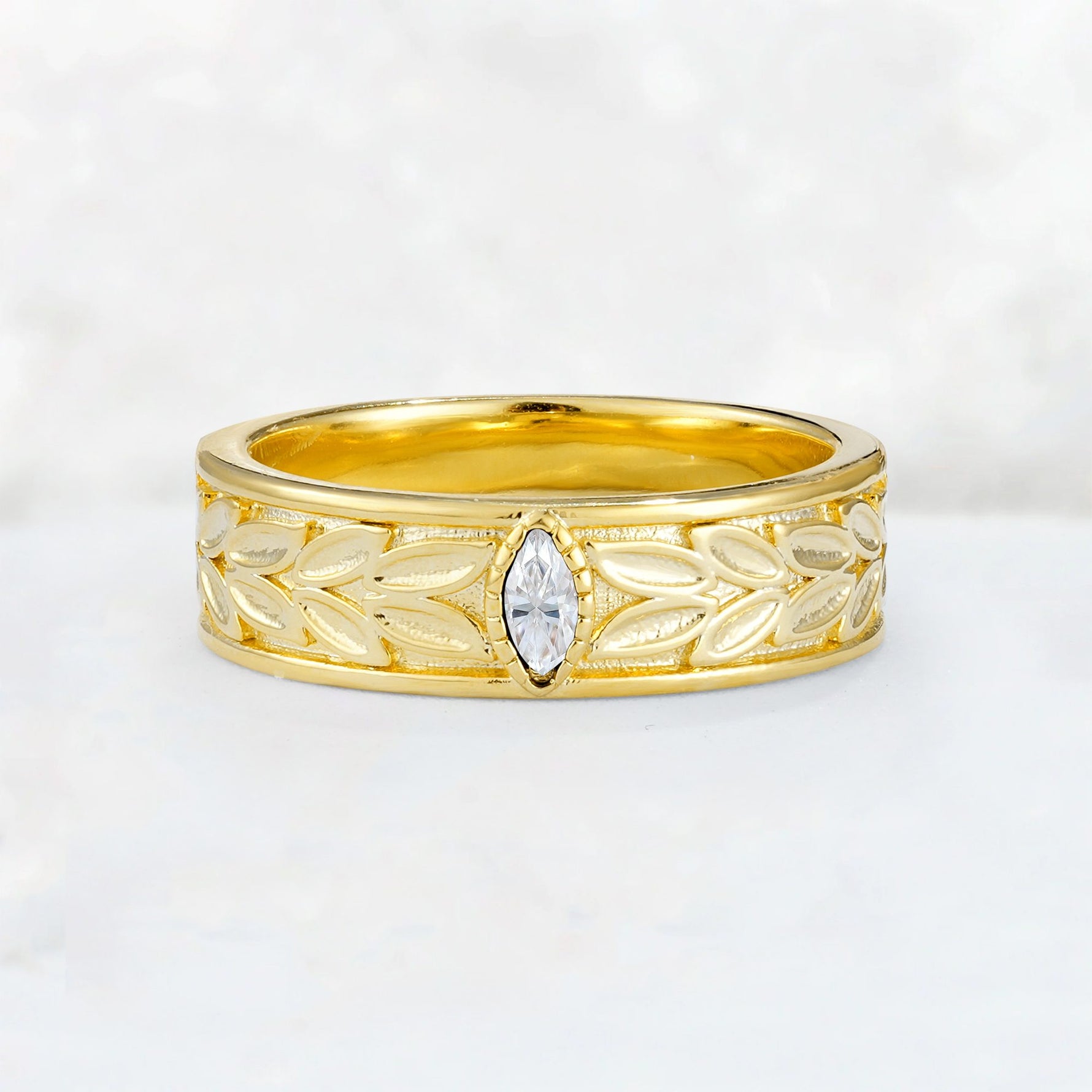 Nature-Inspired Leaf Engraved Moissanite Men’s Wedding Band - Additional view