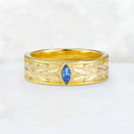 Nature-Inspired Leaf Engraved Sapphire Men’s Wedding Band - Additional view