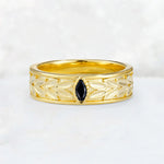 Nature-Inspired Leaf Engraved Black Onyx Men’s Wedding Band - Additional view
