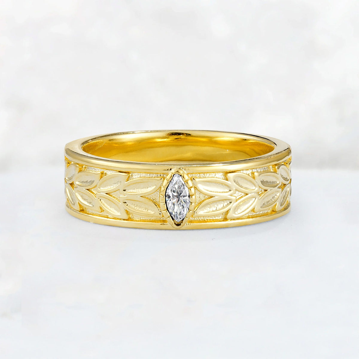 Nature-Inspired Leaf Engraved Lab Diamond Men’s Wedding Band - Additional view