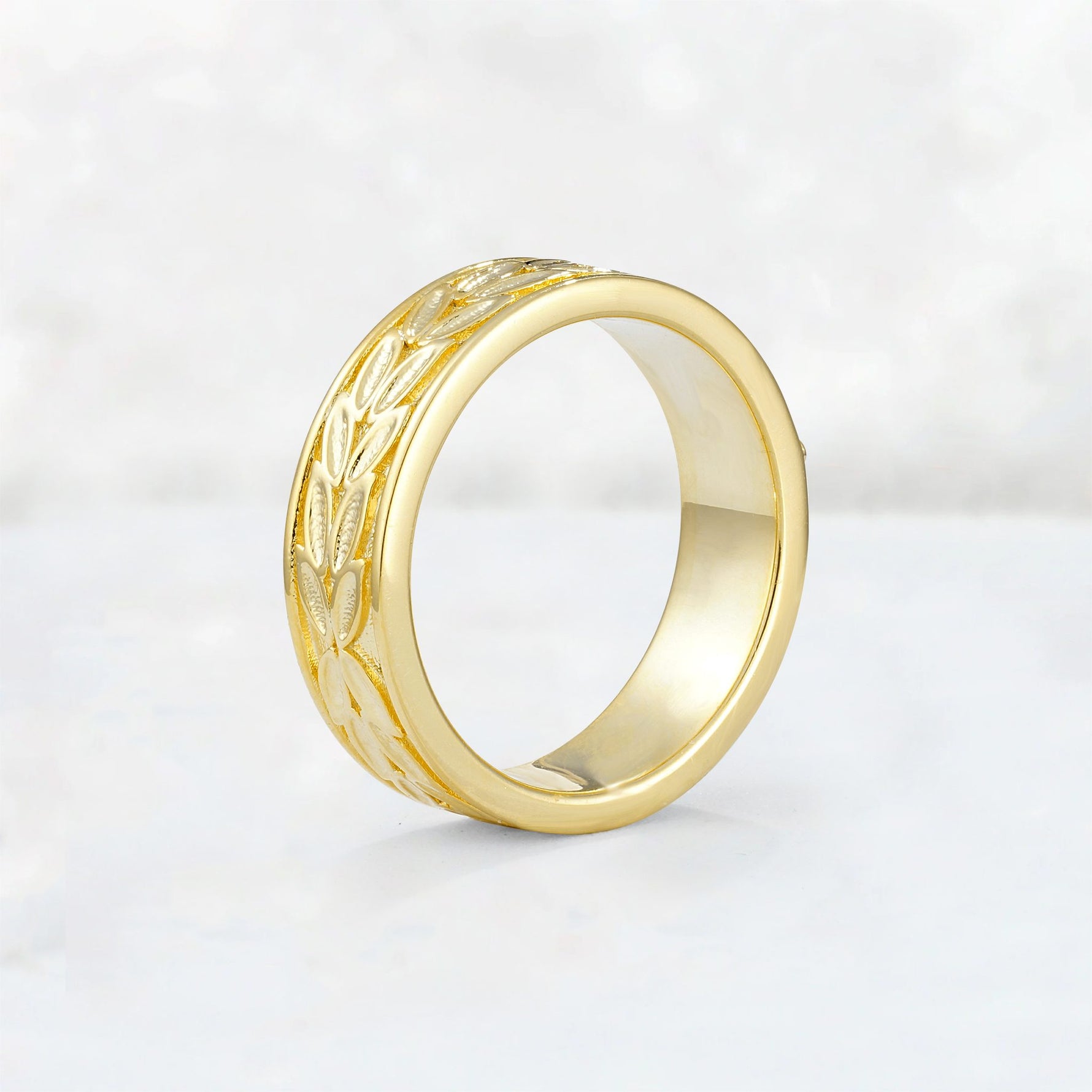 Nature-Inspired Leaf Engraved Lab Diamond Men’s Wedding Band - Additional view