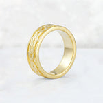 Nature-Inspired Leaf Engraved Emerald Men’s Wedding Band - Additional view
