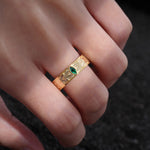 Nature-Inspired Leaf Engraved Emerald Men’s Wedding Band - Additional view