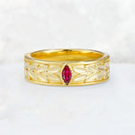 Nature-Inspired Leaf Engraved Ruby Men’s Wedding Band - Additional view
